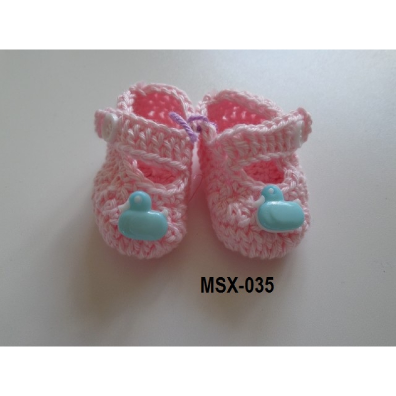 Gehaakte bandschoen rose met eendjes   - K